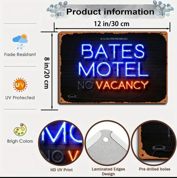 New Bates Motel vacancy tin sign 8x12 - Picture 3 of 4